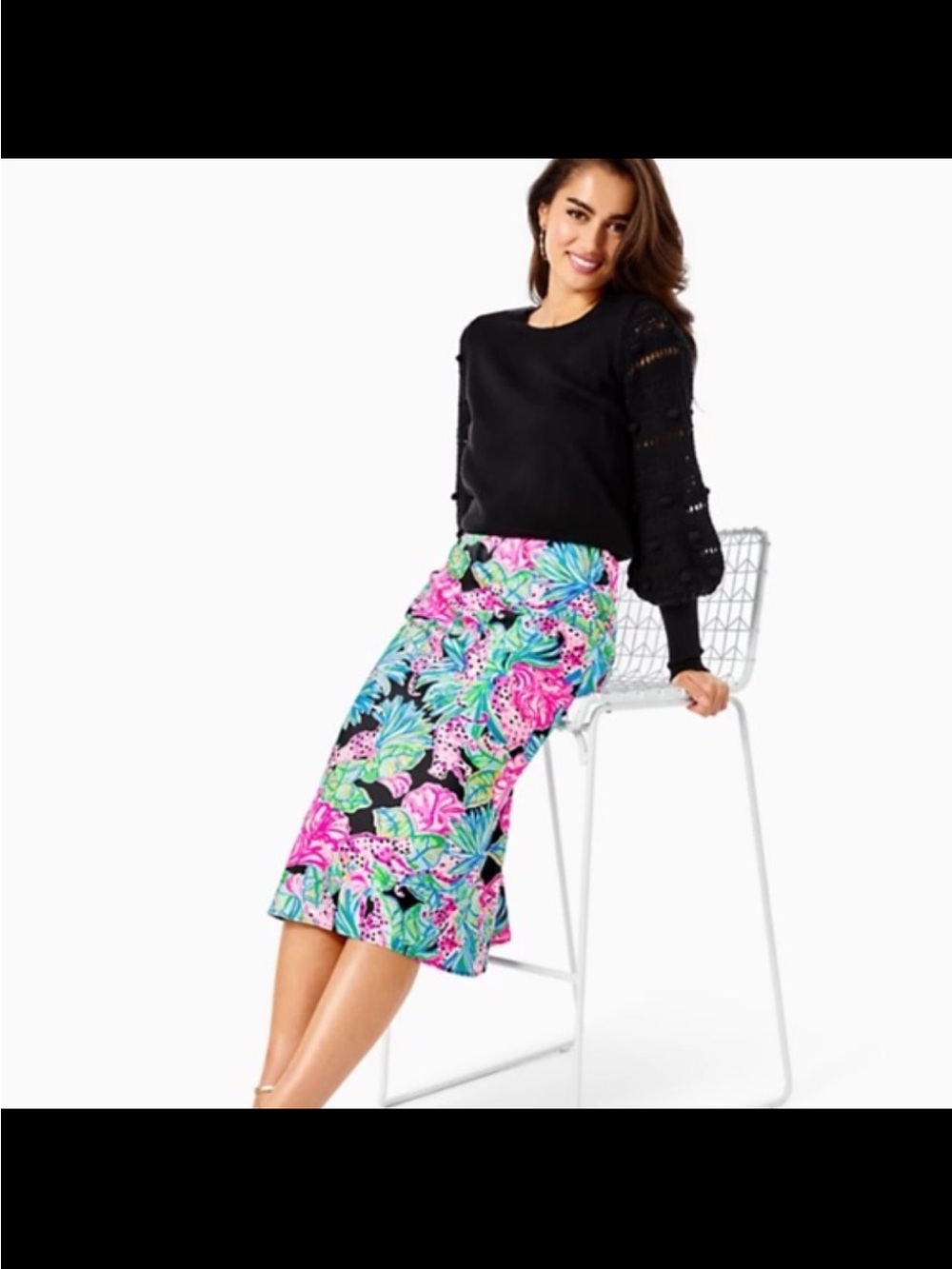 Lilly Pulitzer Cory Skirt Onyx Jaguar Jungle NWT Sz 12 Pink Tropical Midi Skirt